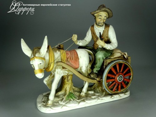 Купить фарфоровую статуэтку Capodimonte Повозка с осликом